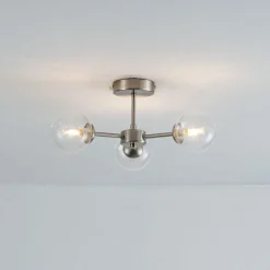 Niva 3-Light Satin Nickel Clear Glass Semi-Flush Ceiling Light