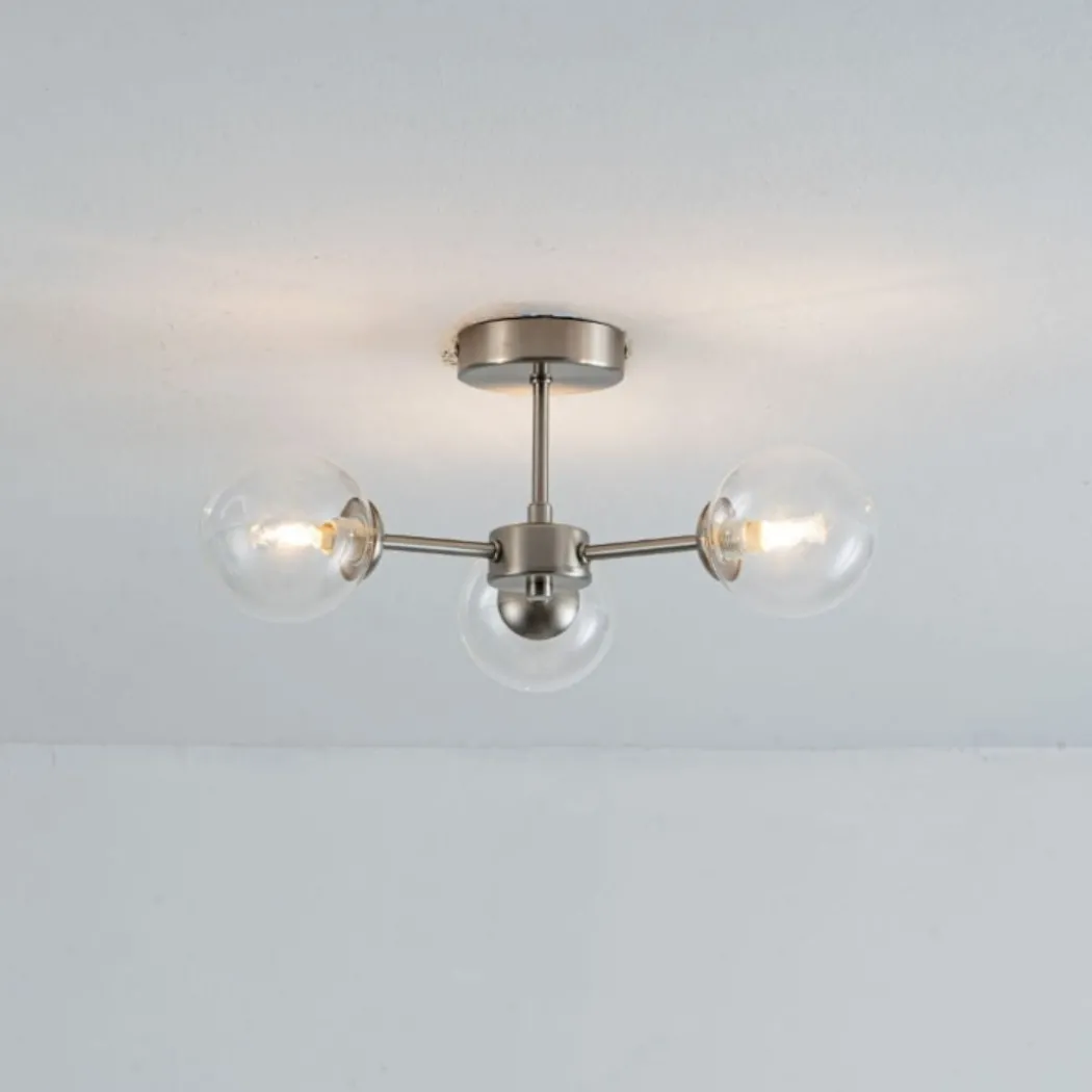 Niva 3-Light Satin Nickel Clear Glass Semi-Flush Ceiling Light