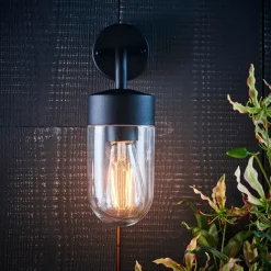 North Matte Black & Glass Outdoor Wall Light