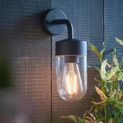 North Matte Black & Glass Outdoor Wall Light