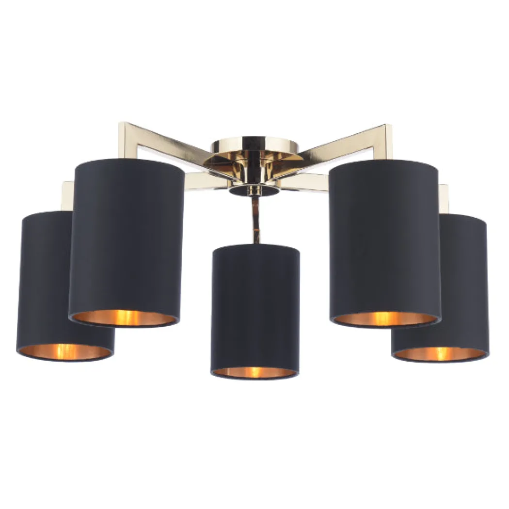 Olive 5 Light Gold & Black Semi-Flush Ceiling Light