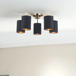 Olive 5 Light Gold & Black Semi-Flush Ceiling Light