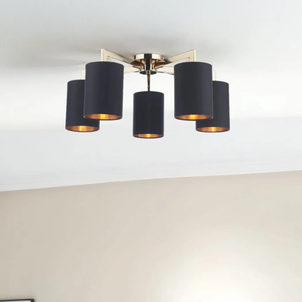 Olive 5 Light Gold & Black Semi-Flush Ceiling Light