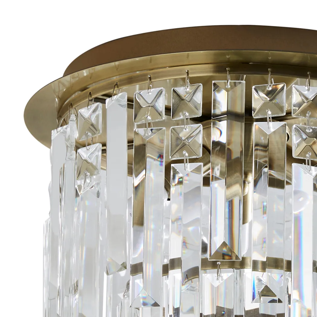 Onega 3 Light Antique Brass & Glass Flush Ceiling Light