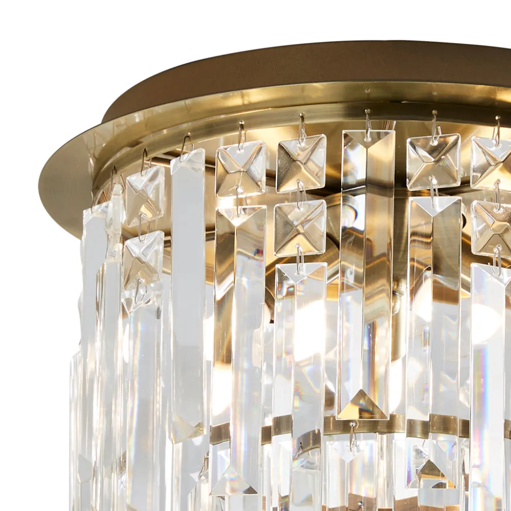 Onega 3 Light Antique Brass & Glass Flush Ceiling Light