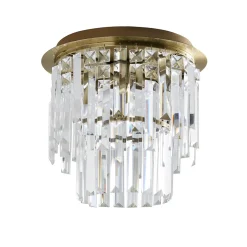 Onega 3 Light Antique Brass & Glass Flush Ceiling Light