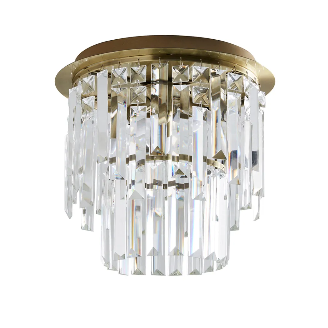 Onega 3 Light Antique Brass & Glass Flush Ceiling Light