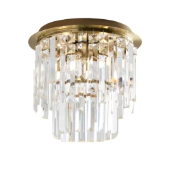 Onega 3 Light Antique Brass & Glass Flush Ceiling Light