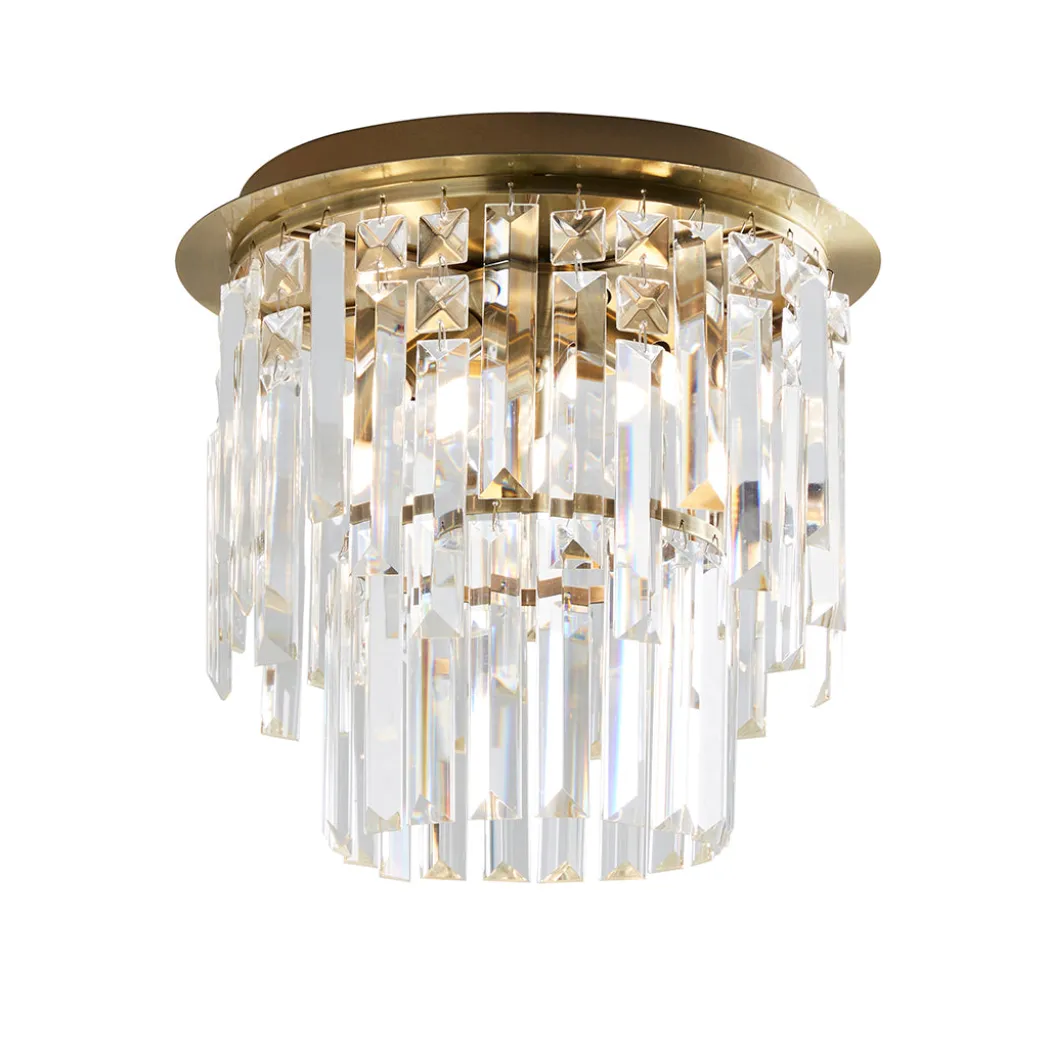Onega 3 Light Antique Brass & Glass Flush Ceiling Light