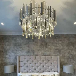 Onega 3 Light Chrome & Champagne Glass Pendant Ceiling Light