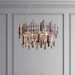 Onega 3 Light Chrome & Champagne Glass Pendant Ceiling Light