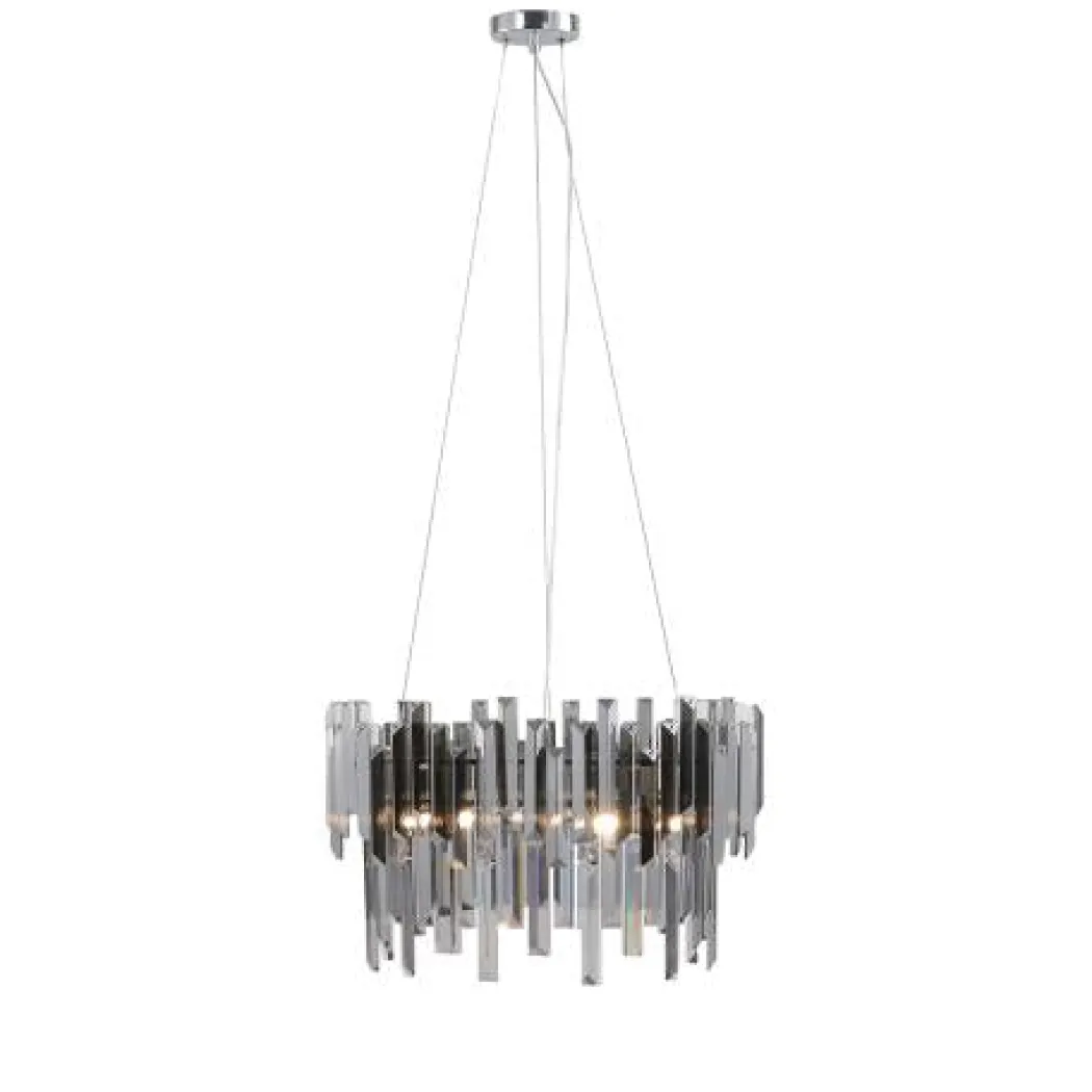 Onega 3 Light Chrome & Smoked Glass Pendant Ceiling Light