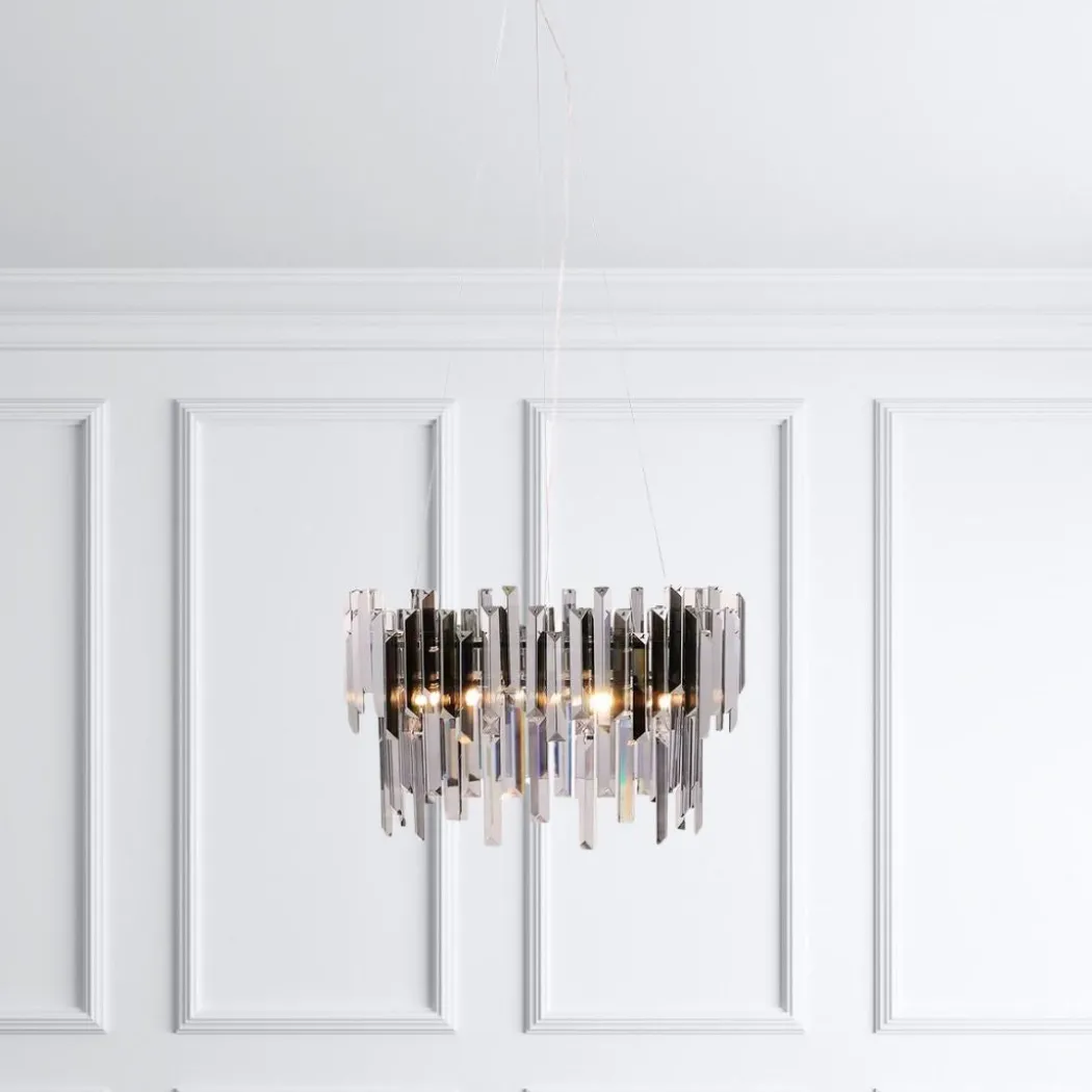 Onega 3 Light Chrome & Smoked Glass Pendant Ceiling Light