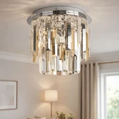 Onega 3 Light Polished Chrome & Glass Flush Ceiling Light