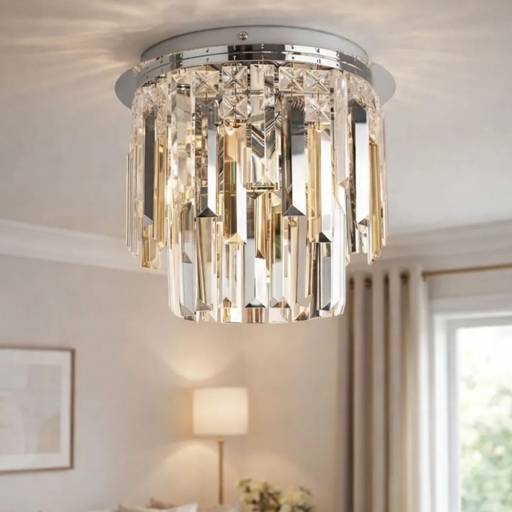 Onega 3 Light Polished Chrome & Glass Flush Ceiling Light