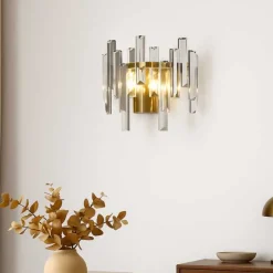 Onega Antique Brass & Glass Crystal Wall Light