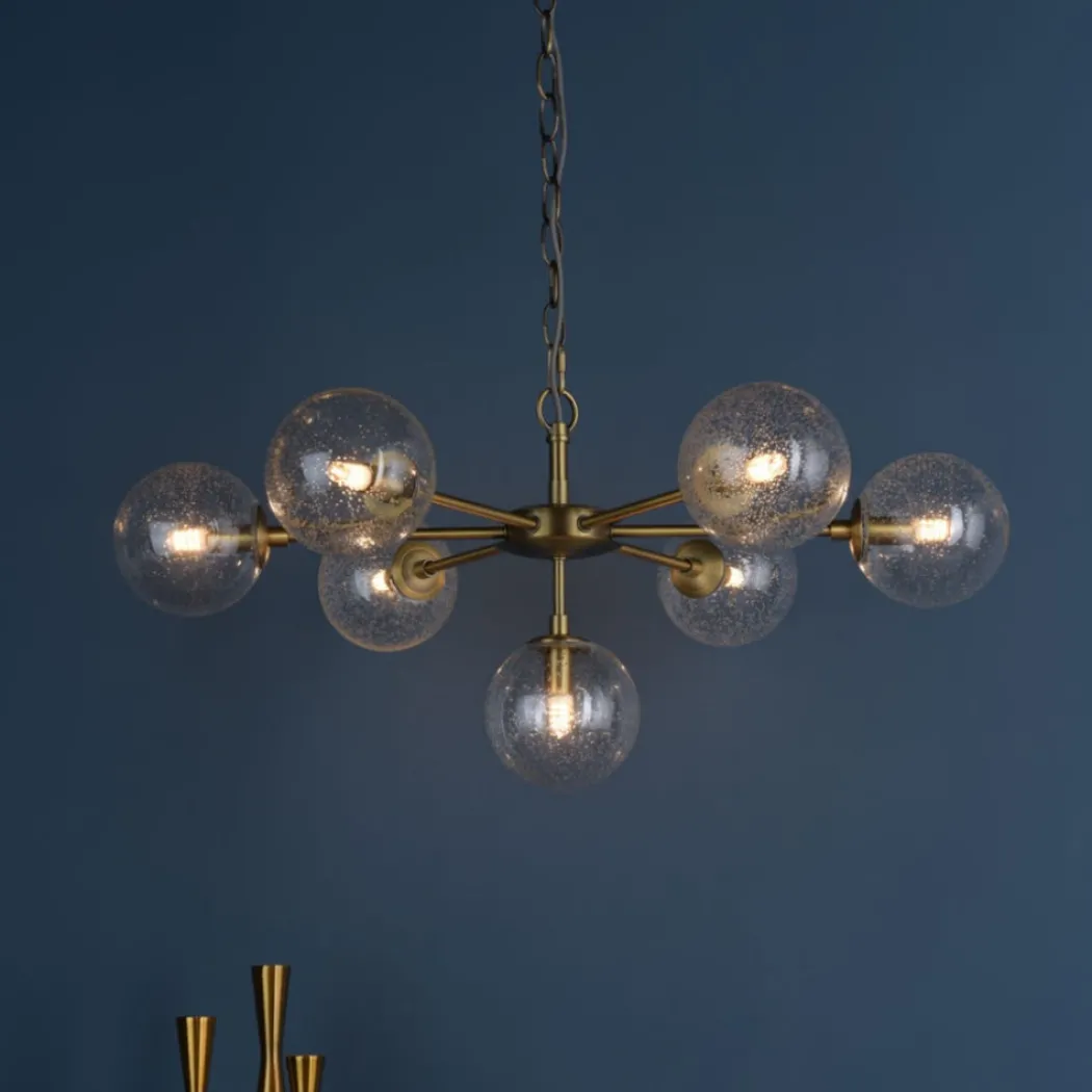 Ophelia 7-Light Warm Brass and Glass Pendant