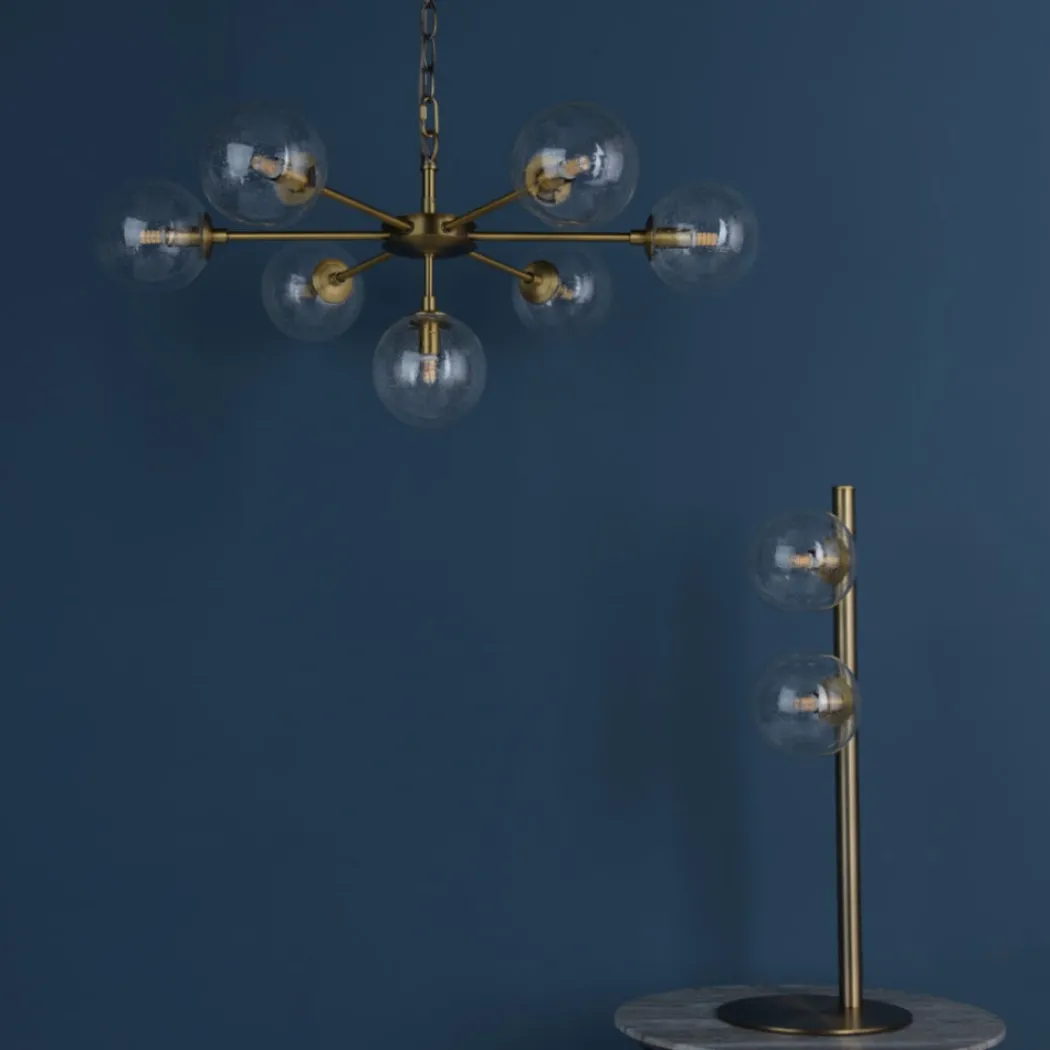 Ophelia 7-Light Warm Brass and Glass Pendant