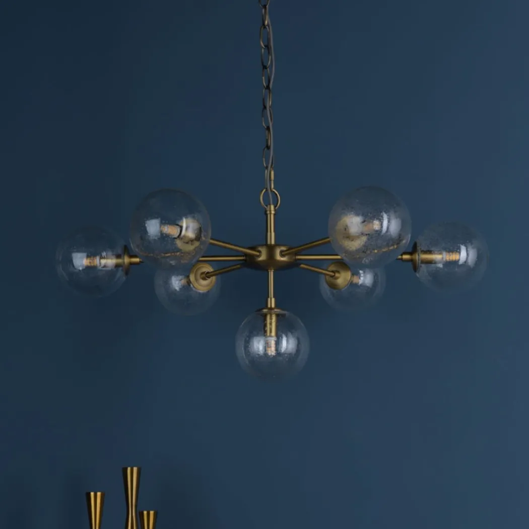 Ophelia 7-Light Warm Brass and Glass Pendant