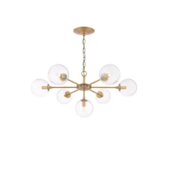 Ophelia 7-Light Warm Brass and Glass Pendant