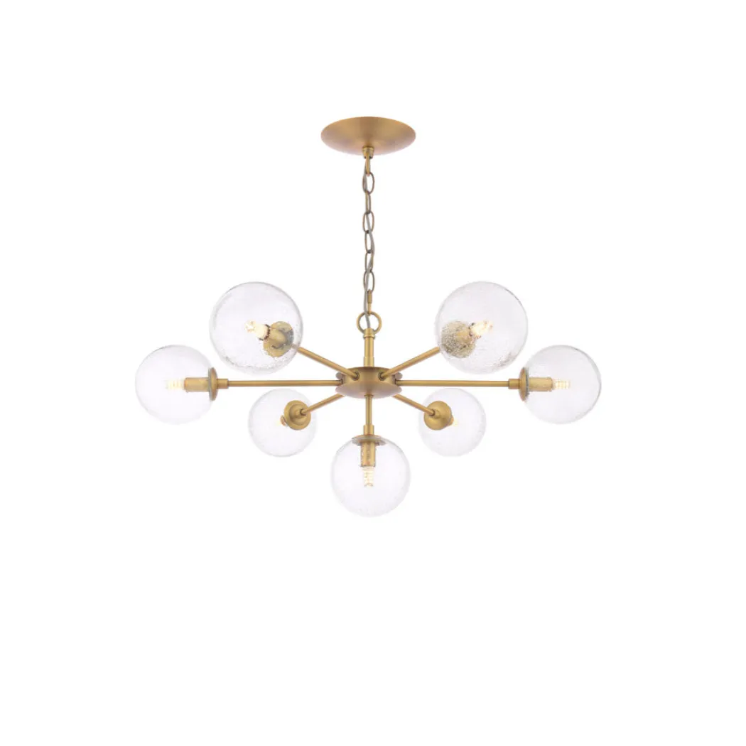 Ophelia 7-Light Warm Brass and Glass Pendant