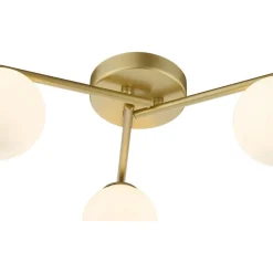 Orlena 3 Light Satin Gold Flush Ceiling Light with Opal Glass Shades