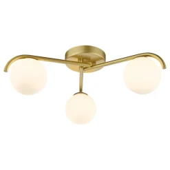 Orlena 3 Light Satin Gold Flush Ceiling Light with Opal Glass Shades