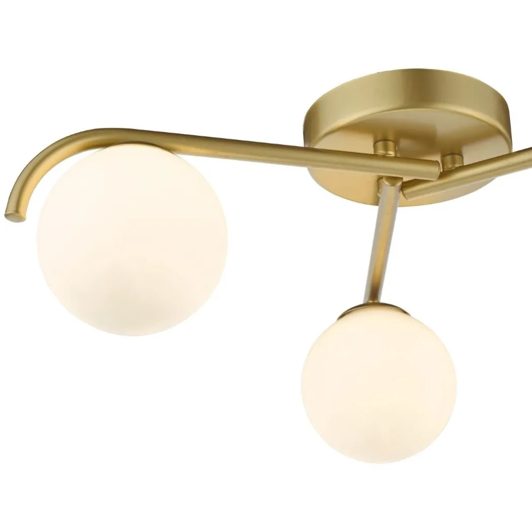 Orlena 3 Light Satin Gold Flush Ceiling Light with Opal Glass Shades
