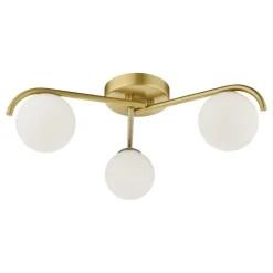 Orlena 3 Light Satin Gold Flush Ceiling Light with Opal Glass Shades
