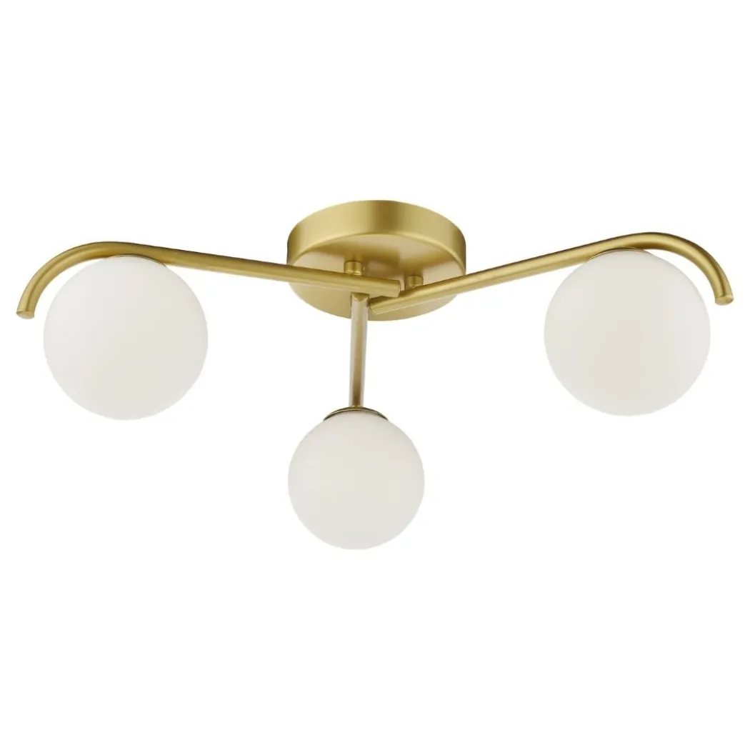 Orlena 3 Light Satin Gold Flush Ceiling Light with Opal Glass Shades