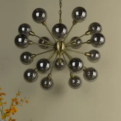Ornella 18-Light Antique Brass and Glass Pendant