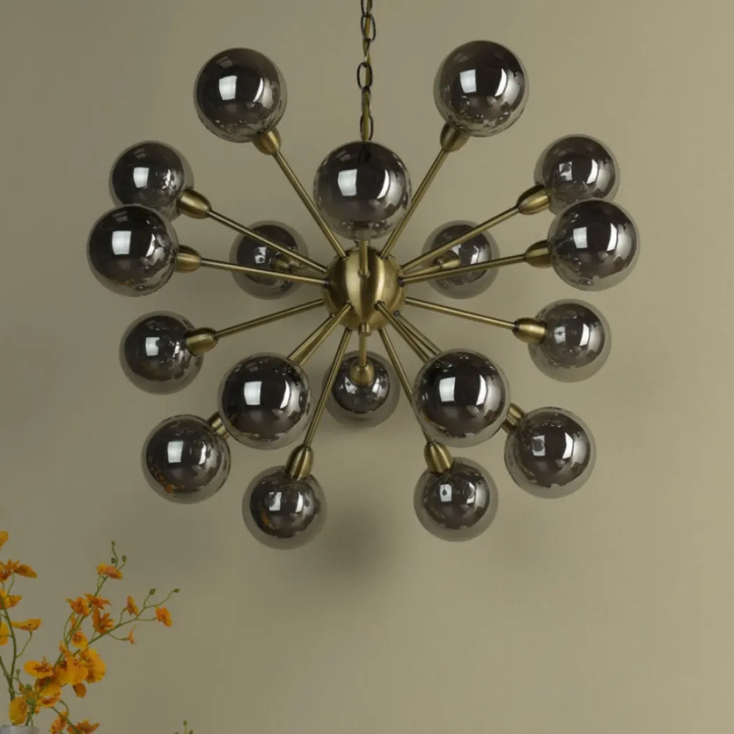 Ornella 18-Light Antique Brass and Glass Pendant