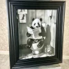 Panda on the Lavatory Liquid Artwork with Black Frame