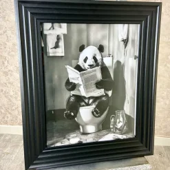 Panda on the Lavatory Liquid Artwork with Black Frame
