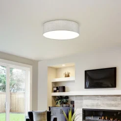 Pasteri 3 Light Grey Fabric Flush Ceiling Light