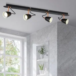 Petra 4 Light Black Ceiling Spotlight Bar