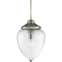 Pineapple 1-Light Antique Brass and Ribbed Glass Pendant