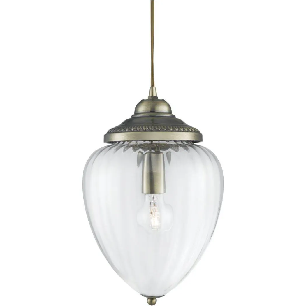 Pineapple 1-Light Antique Brass and Ribbed Glass Pendant