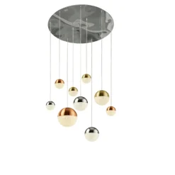 Planets 9 Light Polished Chrome, Satin Brass and Copper Pendant Ceiling Light