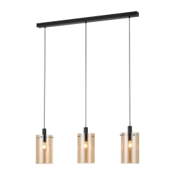 Polverara 3 Light Black & Amber Glass Ceiling Pendant Bar