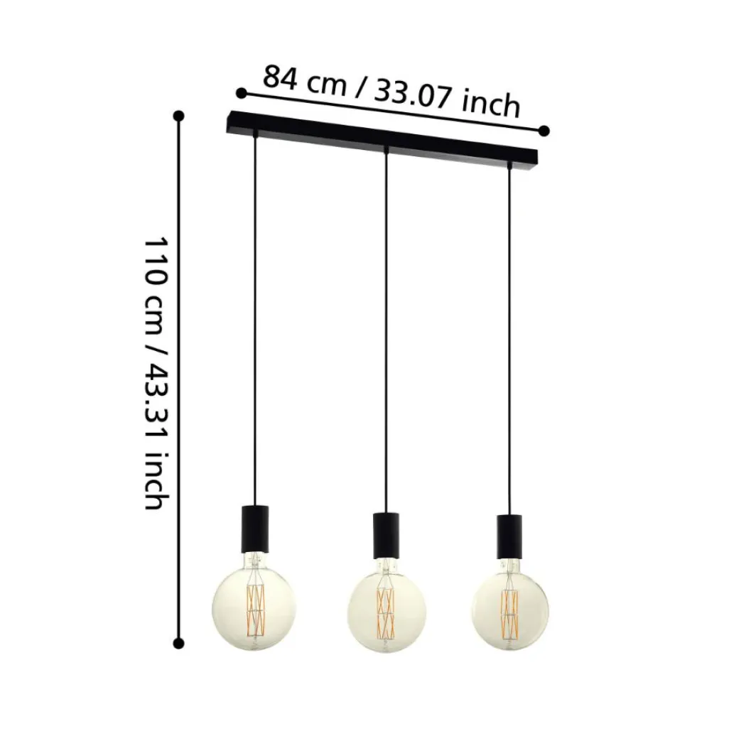 Pozueta 3-Light Black Ceiling Pendant Light