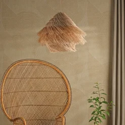 Preveli Woven Rattan Ceiling Pendant with Braided Cable