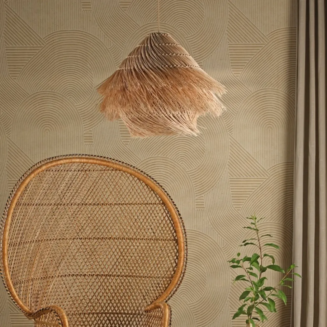 Preveli Woven Rattan Ceiling Pendant with Braided Cable