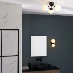 Pulsa Semi Flush Matt Black Ceiling Light IP44