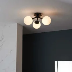 Pulsa Semi Flush Matt Black Ceiling Light IP44