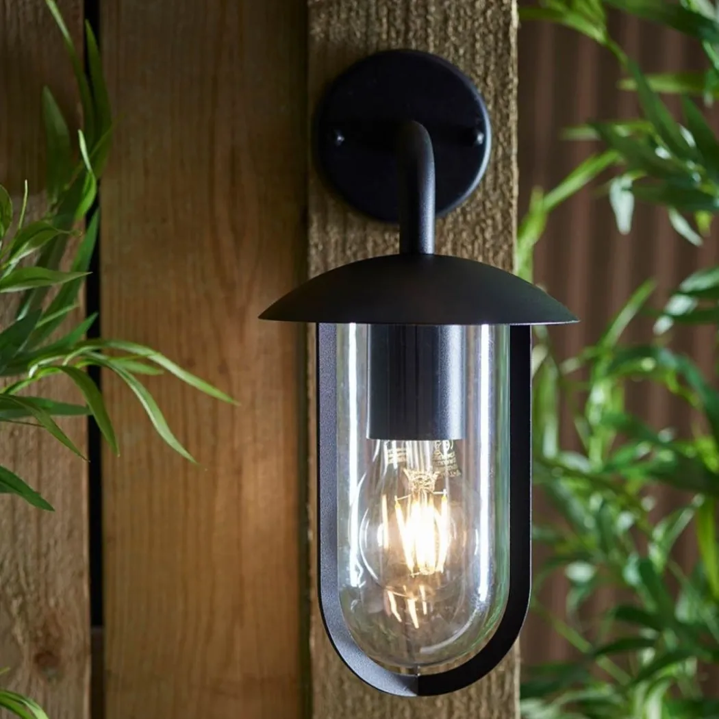 Quinn Matte Black & Clear Outdoor Wall Light