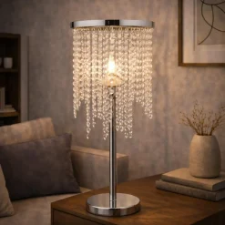 Rain Polished Chrome Table Lamp with Glass Droplets