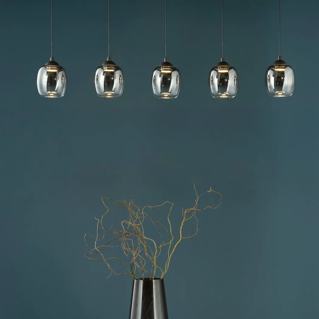 Ramona 5 Light Black & Smoked Glass LED Ceiling Pendant Bar