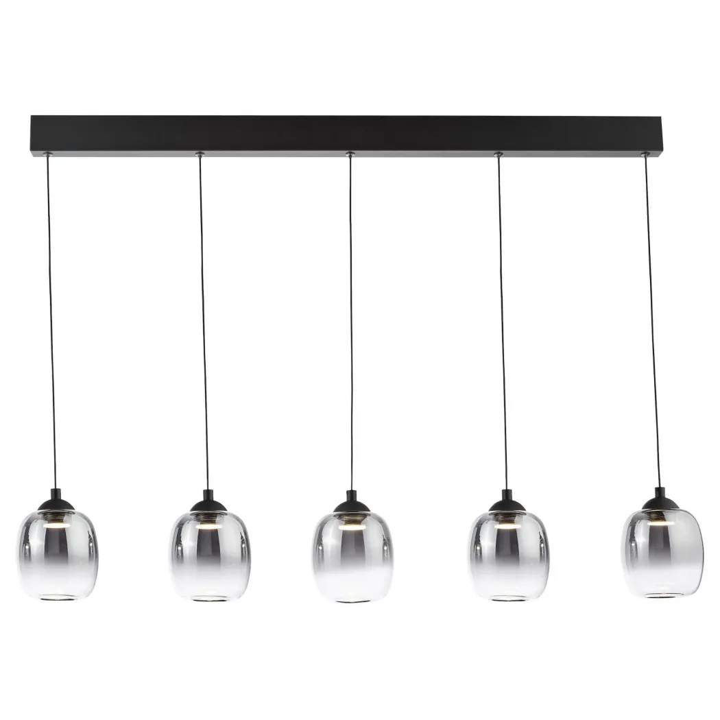 Ramona 5 Light Black & Smoked Glass LED Ceiling Pendant Bar