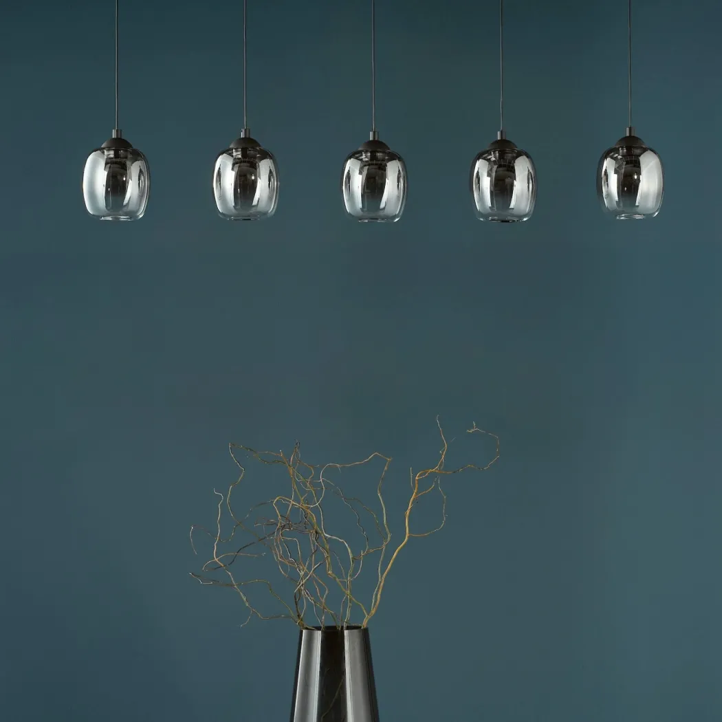 Ramona 5 Light Black & Smoked Glass LED Ceiling Pendant Bar